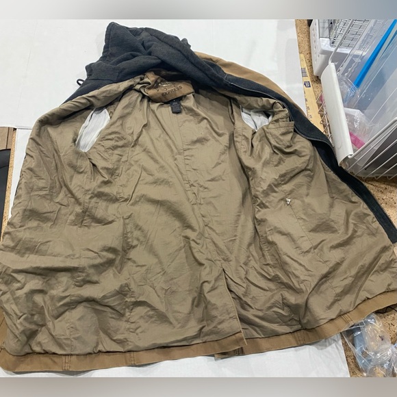 Express Mens Hooded Khaki/grey Zip Button Jacket Size Small - Picture 4 of 6
